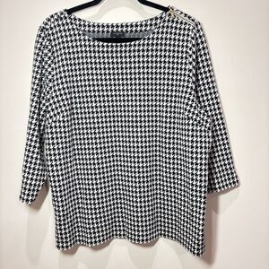 Talbots Houndstooth Sweater Women 2X Black White Cotton Classic Career Academia